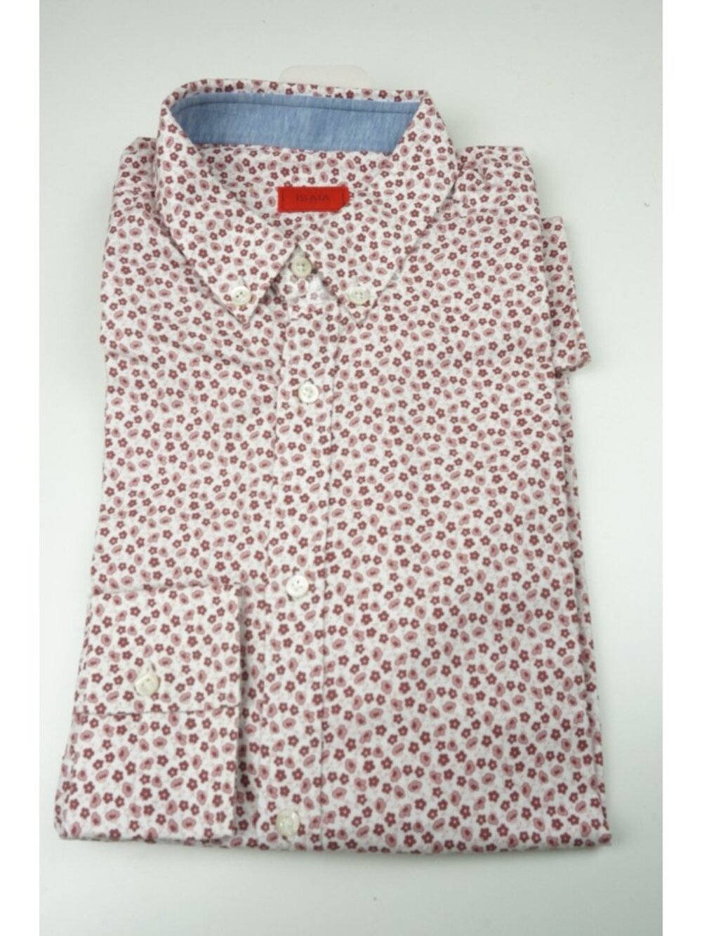 Isaia Merlot Red Blush Pink Floral Long Sleeve Cotton Dress Shirt 15.5/39 NEW